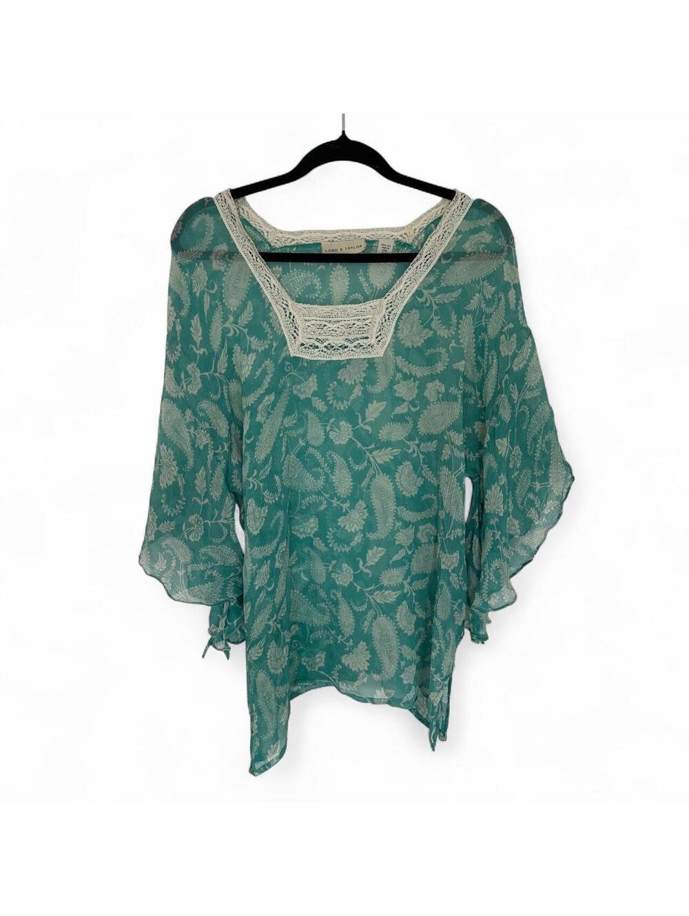 Lord & Taylor Silk Paisley Peasant Blouse